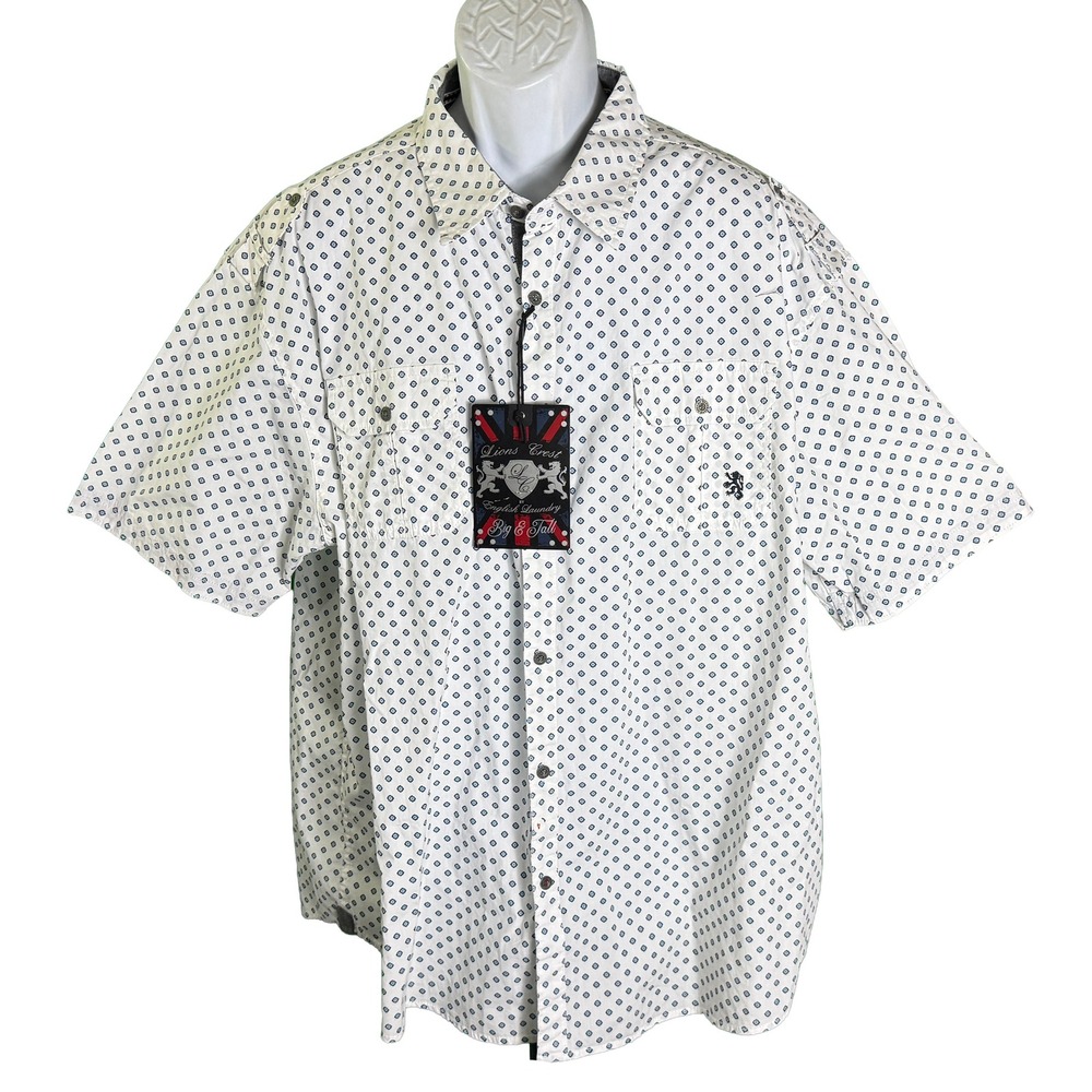 Lions Crest by English Laundry Button Down Shirt Mens 3X White Geometric Pattern